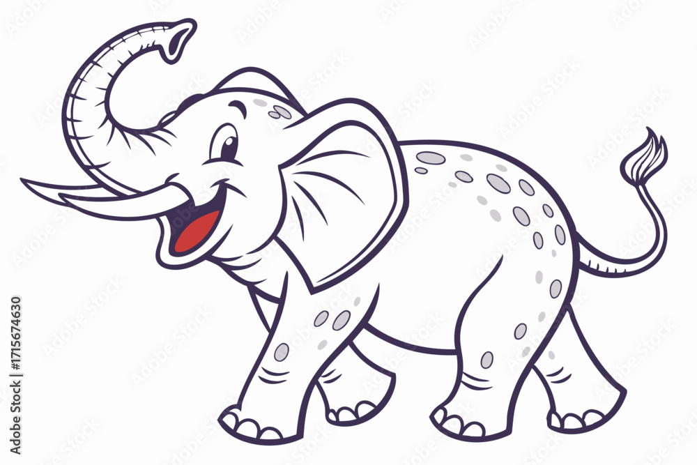 Fototapeta premium Adorable Walking Elephant Cartoon with White Background and Playful Design
