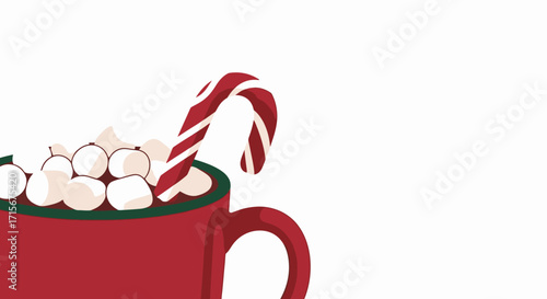 Festive Holiday Mug Filled with Marshmallows Candy Cane and Hot Chocolate for Winter Season Celebrations Cozy Christmas Drink Happiness Seasonal Beverage Decorative Table Setting Christmas Cheer