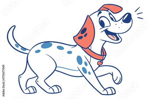 Animated Dalmatian Puppy with Blue Spots, Coral Ears and Collar on White