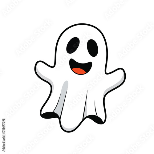 Cute cartoon ghost character with happy expression