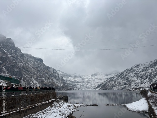 bridge over the river india , winter freezing river travel