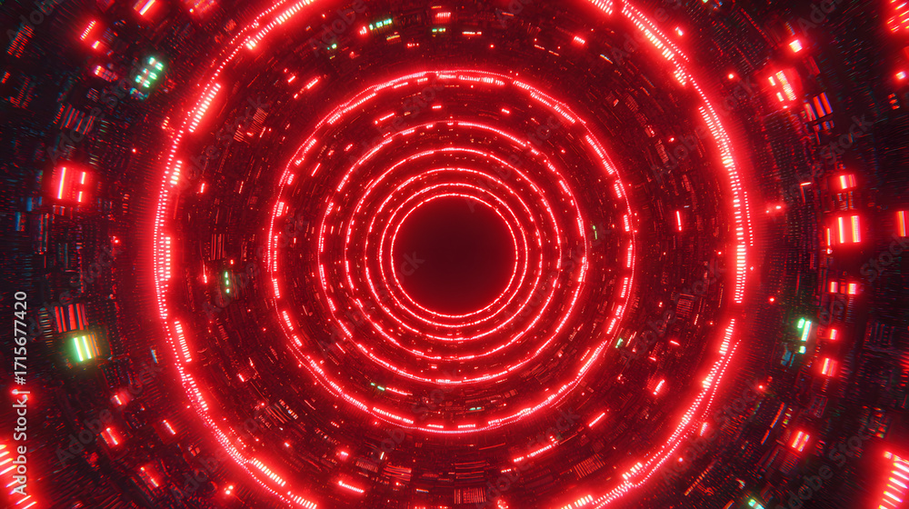 Obraz premium Abstract glowing tunnel made of neon data streams