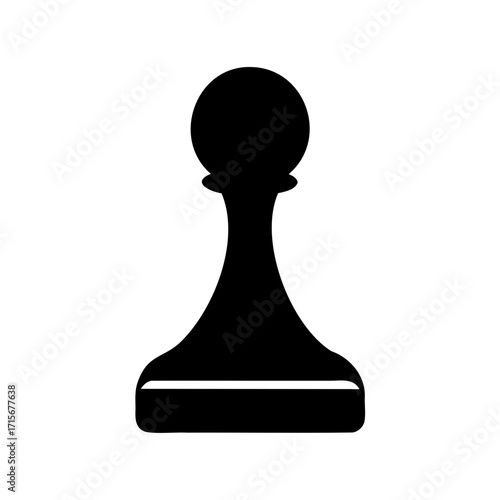A solitary black chess pawn standing boldly on a stark white background
