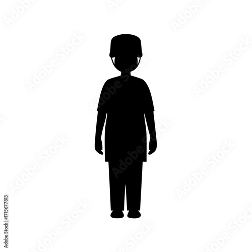 Silhouette of a person wearing what appears to be a traditional topi