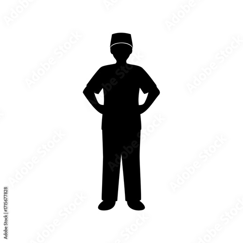 Black Silhouette of a Medical Professional in Scrubs and Cap Standing Tall