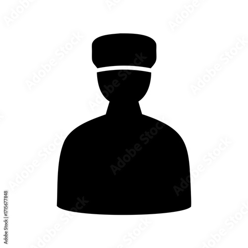 Silhouette of a person wearing a cap, possibly a doorman or bellhop