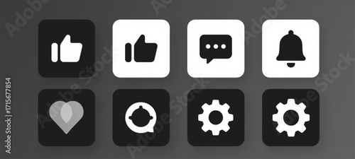 Set of essential web and mobile application UI icons in a clean, minimalist black and white style for user engagement