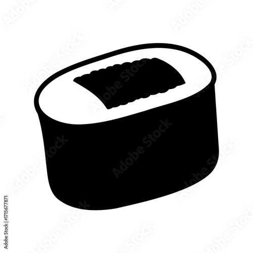 Single Japanese sushi gunkan maki or battleship sushi illustration in black and white