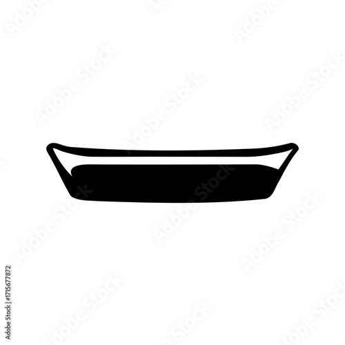 Simple black and white image of an empty rectangular serving dish