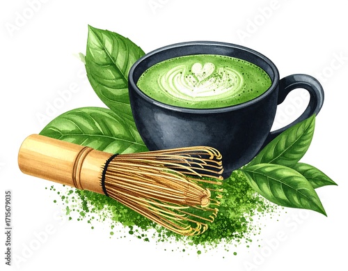 Matcha latte art, vibrant greens
