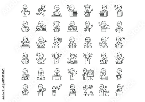 Student Life and Learning Icons, Academic Concepts and Actions, Education and Scholarship Vector Set
