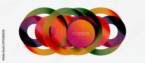 Abstract colorful overlapping circles create modern graphic design. Vibrant hues blend, forming dynamic visual composition.