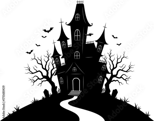 Spooky Halloween Castle Silhouette Illustration