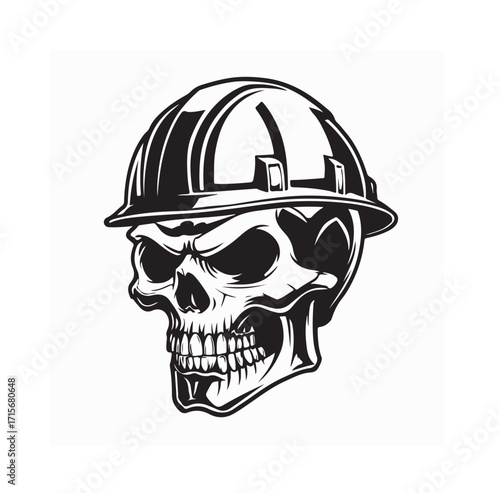 Industrial Worker Skull Wearing Safety Helmet Vector Image Isolated on white Background