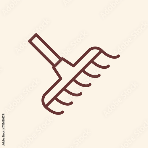Simple icon of a rake with a clean, modern aesthetic for gardening and outdoor projects