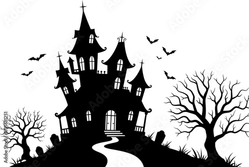 Spooky Halloween Castle Silhouette A Ghoulish Illustration