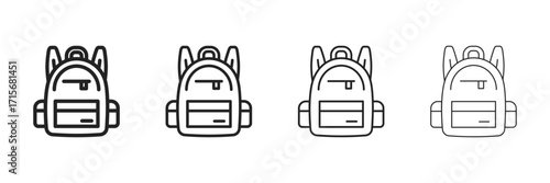Backpack Icon Set With Multiple Line Styles Vector Illustration. 