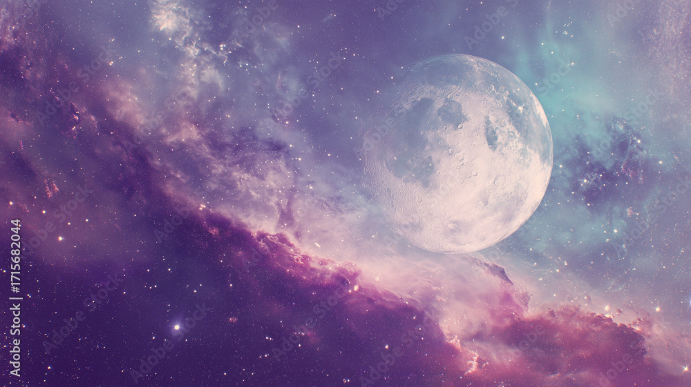 Obraz premium Alien planet fantasy landscape space background. Sci-fi horizontal poster. Moon poster. Science fiction digital raster bitmap illustration. Horizontal format wallpaper. AI artwork.