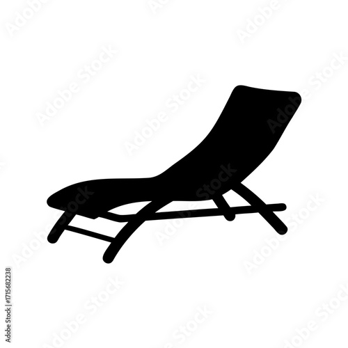 Black silhouette of a beach chair lounge chair on a white background