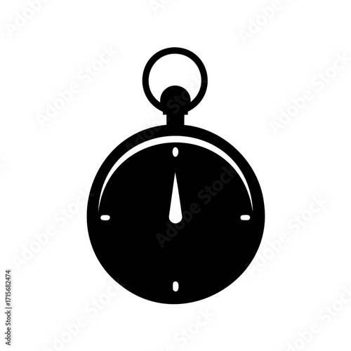 Vintage pocket watch silhouette with a ring, time and measurement instrument