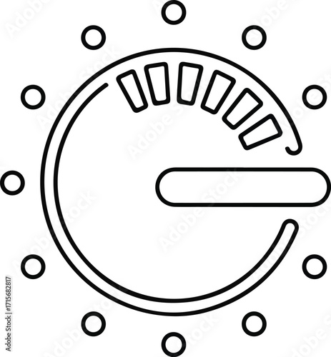 Simple line icon of a circular power control knob with level indicator.