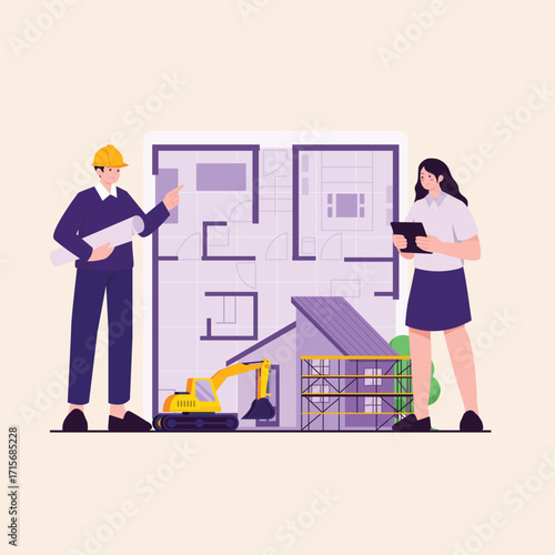 Construction Project Planning Architects and Engineers Collaborate on House Design