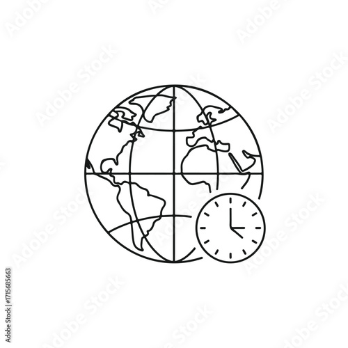 World Time Zone Concept with Planet Earth and Clock Icon.