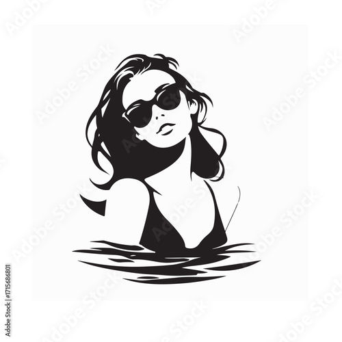 Silhouette of Sporty Young Woman Swimming in Pool image vector