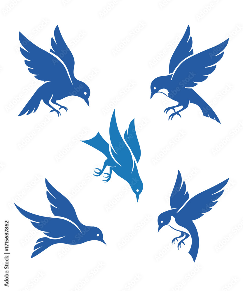 Fototapeta premium Colorful Flying Bird Silhouette Vector Illustration Isolated on White