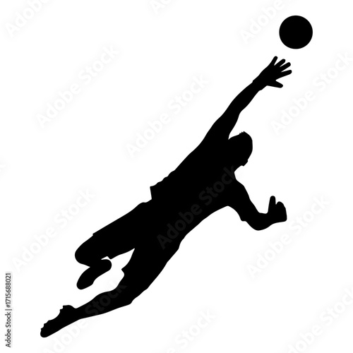 Silhouette of a soccer goalkeeper jumping to push the ball