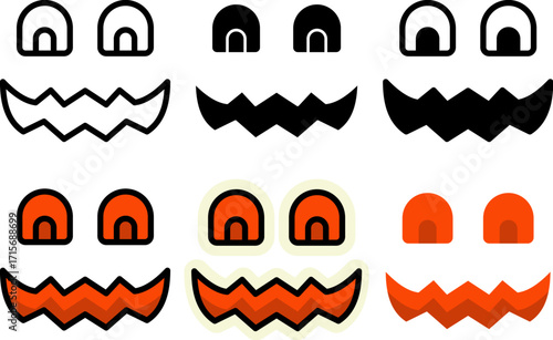 Set of spooky halloween ghost face icon
