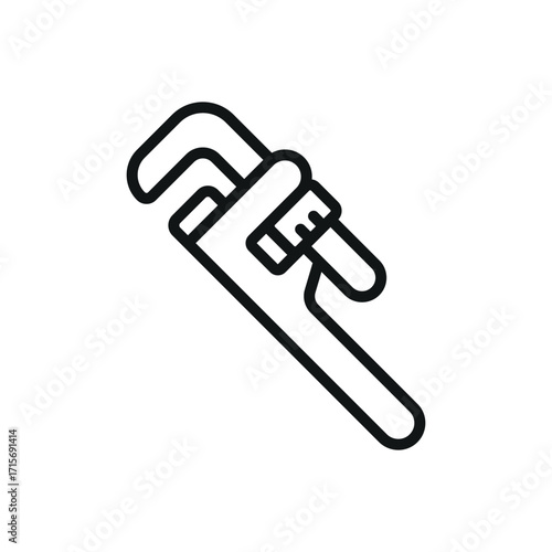 Pipe wrench icon in line style for construction, hardware, and industrial visuals.