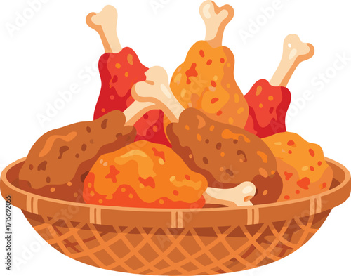 Illustration of Fried Chicken in Wicker Basket
