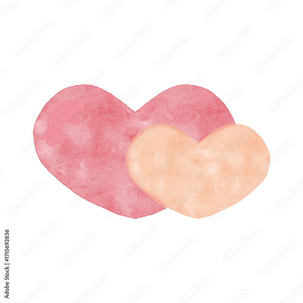 Fototapeta premium Romantic watercolor pink Valentine clip art with hearts, flowers, and love elements. Perfect for cards, wedding invites, scrapbooking, stickers, and digital projects