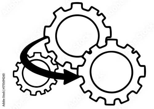 Interlocking gears with arrow indicating movement in mechanical design  