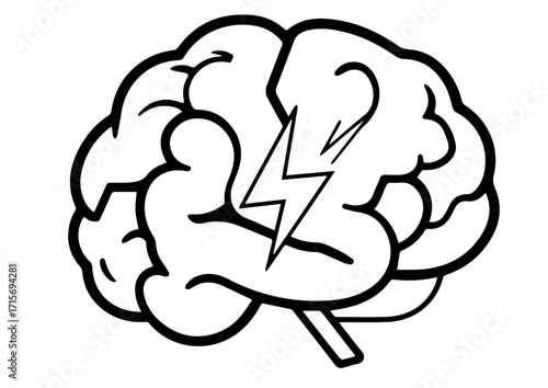 Brain illustration with lightning bolt symbolizing thought and ideas  
