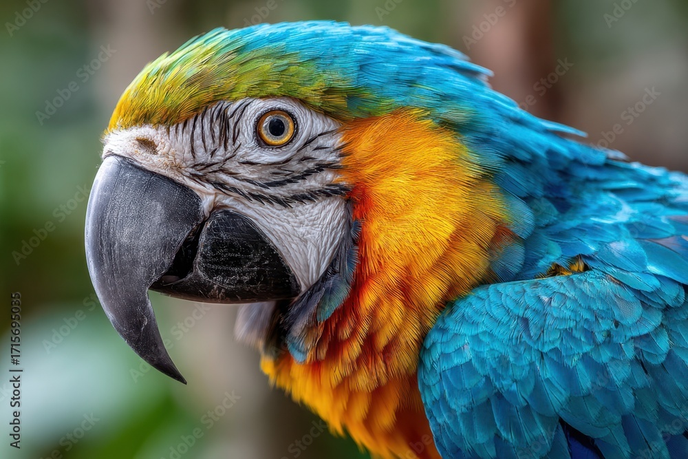 Fototapeta premium Close Up Colorful Blue and Gold Macaw Parrot