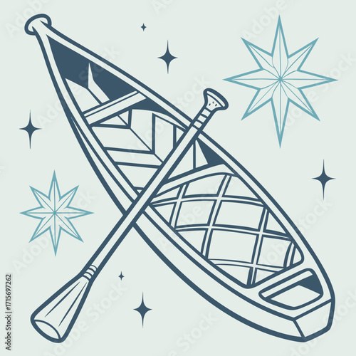 Vector art of canoe with paddle, a recreational watercraft