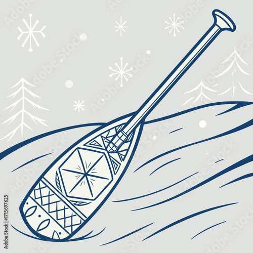 Vector art of winter paddle with decorative design on a snowy background illustration
