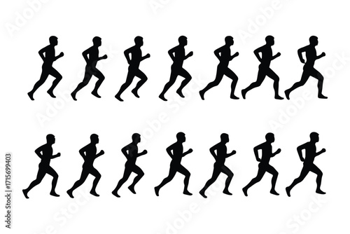 Silhouette of man running, jogging exercise, fitness training, athlete workout, sports activity, outdoor cardio endurance, healthy lifestyle, active movement