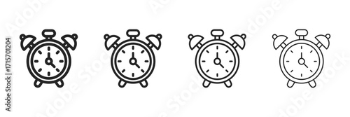 Clock Icon Set With Multiple Line Styles Vector Illustration. 