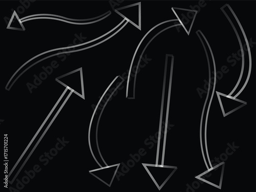 Silver arrows pointing in different directions on a black abstract background