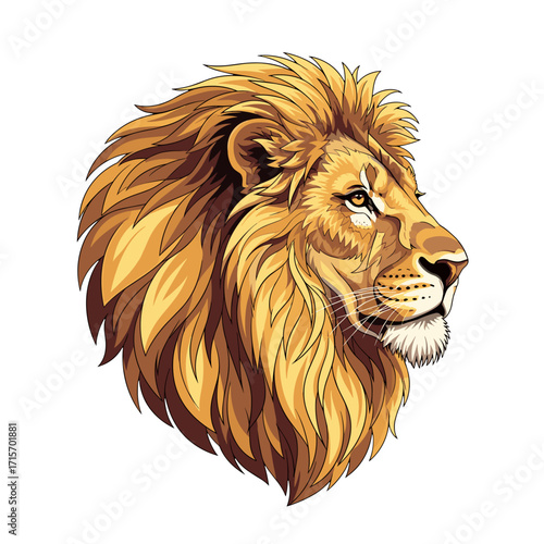 lion head, lion profile, majestic lion, golden mane lion, cartoon lion, vector lion, wild lion, jungle king, safari animal, big cat, powerful lion, lion illustration, african lion, exotic animal, pred