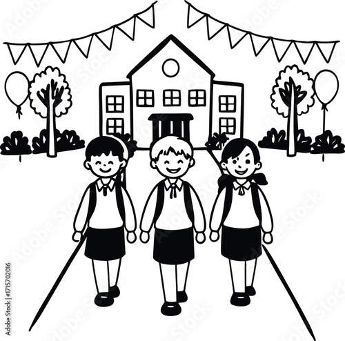 Happy family with children in the park cartoon illustration