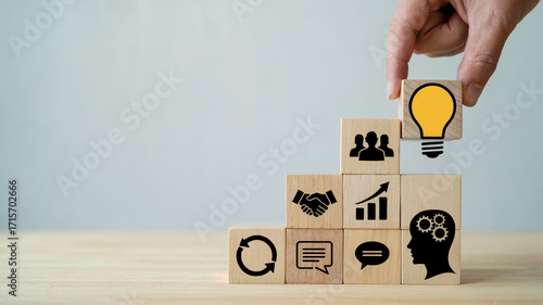 Building Wooden Blocks on Table Representing Education and Stock of Knowledge