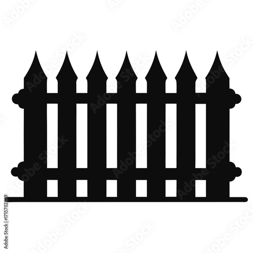Fence Silhouette Vector Illustration – Wooden Picket Garden Barrier Icon