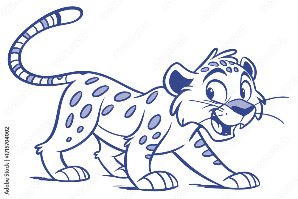 Fototapeta premium Cartoon Leopard Outline, Playful, Cute Wildcat on White Background