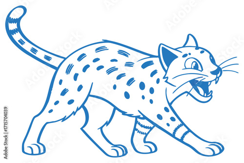 Cartoon Leopard Design with Blue Outline on White Background Art Mascot