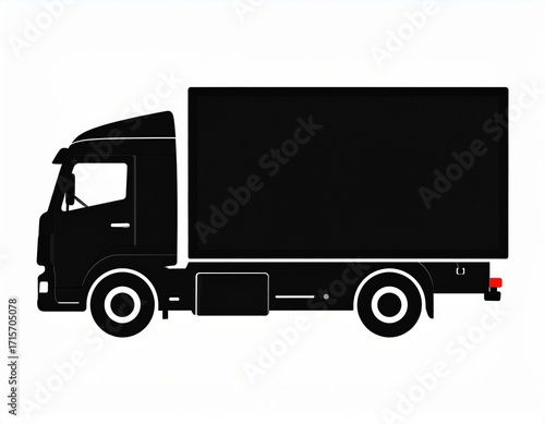 A black silhouette truck icon in side view, ideal for transport, delivery, and logist