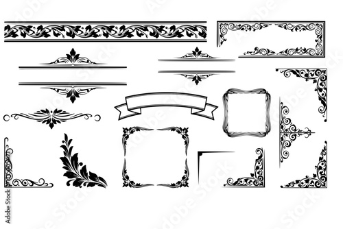 Funeral Ornamental Decorations Vector – Memorial Design Elements Including Border, Divider, Ribbon, Frame, and Corner Accents